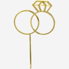 Топпер декоративный акриловый "Свадебные кольца" Золото 15х9 см 