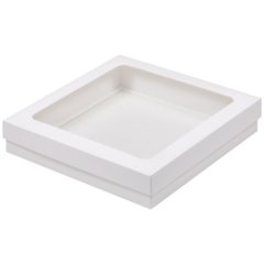 Коробка для сладостей с прозрачной крышкой белая 20х20х4 см 70731