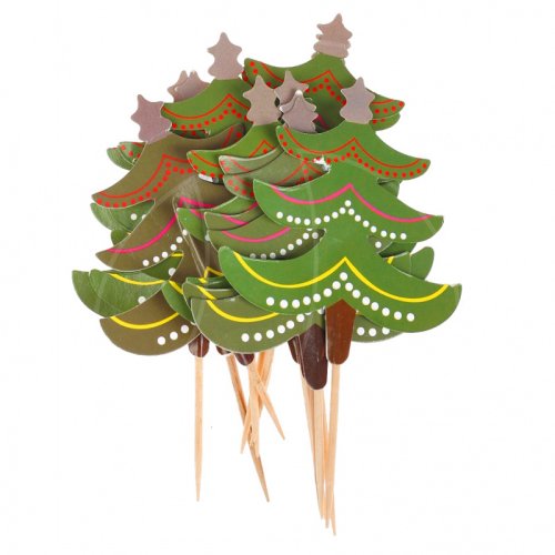 Набор топперов декоративных бумажных "Ёлочка с гирляндой" 12 шт 3526983