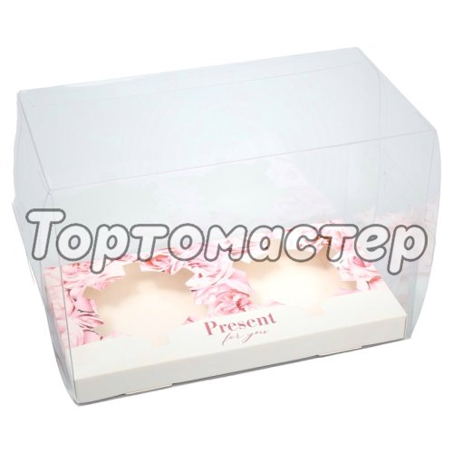 Коробка на 2 капкейка с окном "Present" 16х8х11,5 см 10070655