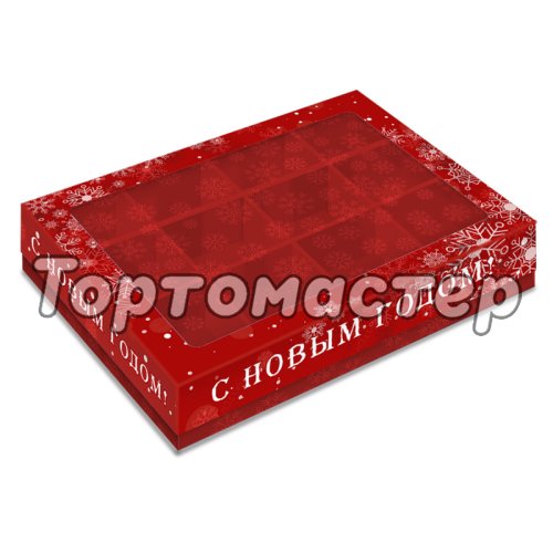 Коробка на 12 конфет с окном "Снежинки" 19х15х3,6 см 5 шт КУ-00736   КУ-736