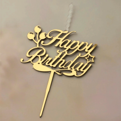 Свеча-топпер декоративная акриловая "Happy Birthday" Золото 