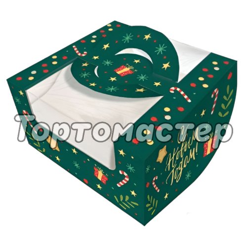 Коробка для бенто-торта "Изумрудный карнавал" 14х14х8 см 5 шт КУ-727,   КУ-00727 