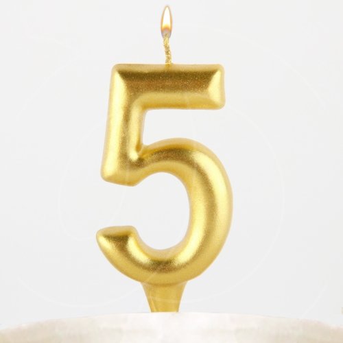 Свеча декоративная Цифра "5" Золотая пухлая 1973397 