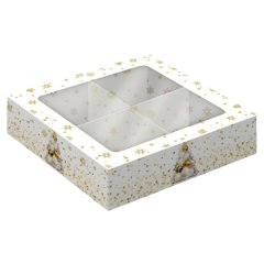Коробка на 4 конфеты с окном "Золотые звёзды" 12,6х12,6х3,5 см 5 шт ТИ-00194   ТИ-194