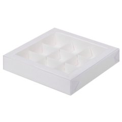 Коробка на 9 конфет с прозрачной крышкой белая КУ-00550, КУ-550