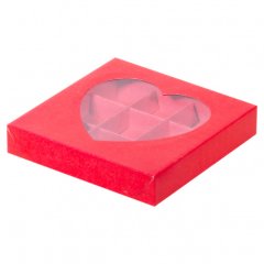 Коробка на 9 конфет с окном "Сердце" красная 050007 ф 