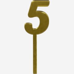 Топпер декоративный акриловый "Цифра 5" Золото 9,5х3 см 