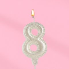 Свеча декоративная Цифра "8" Жемчужный перламутр с блёстками 10870124