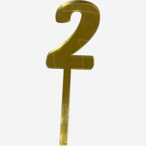 Топпер декоративный акриловый "Цифра 2" Золото 9,5х3 см 