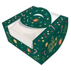 Коробка для бенто-торта "Изумрудный карнавал" 14х14х8 см 5 шт КУ-727,   КУ-00727 