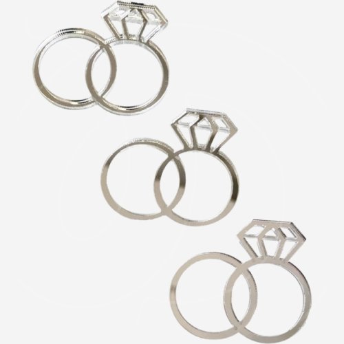 Набор топперов декоративных акриловых "Свадебные кольца" Серебро 3 шт 