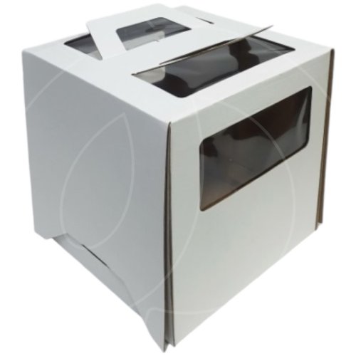 Коробка для торта с окном и ручками с ламинацией белая 24х24х24 см 