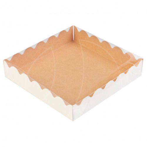 Коробка для сладостей с прозрачной крышкой крафт 15х15х3 см 4318579